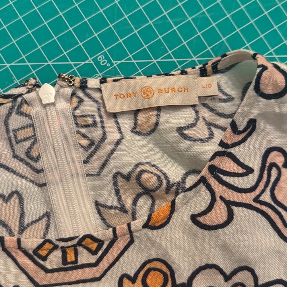 Tory Burch Hicks Garden Party linen floral sleeveless mini shift dress Large - Picture 2 of 4